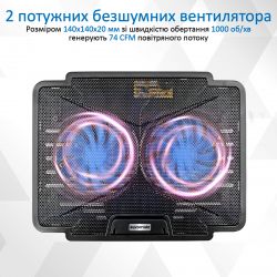 Підставка для ноутбука Охолоджуюча пiдставка для ноутбука Promate AirBase-1 Black - Картинка 3