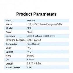  Vention USB - DC 3.5  (M/M), 1.5 , Black (CEXBG) -  2