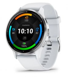 - Garmin Venu 3 Silver Stainless Steel Bezel with Whitestone Case and Silicone Band (010-02784-50)