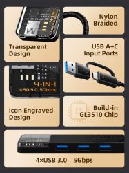  Cabletime USB Type C - 4 Port USB 3.0, 0.15 cm (CB03B) -  2