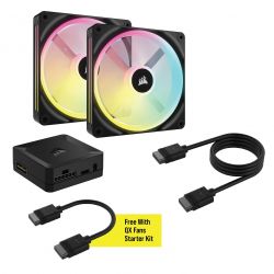  Corsair iCUE Link QX140 RGB PWM PC Fans Starter Kit with iCUE LINK System Hub (CO-9051004-WW)