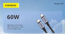  Foneng X95 Metal Head Braided Cable USB-C - USB-C 60W 1.2 Black (X95-CA-TCTC) -  2