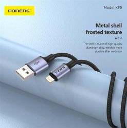  Foneng X95 Metal Head Braided Cable (3A) USB - Lightning 1.2 Black (X95-CA-IP) -  2
