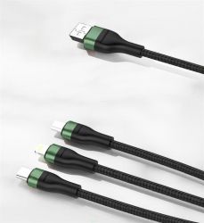  Foneng X78 1.2M 3-in-1 (66W) USB - USB-C/microUSB/Lightning 1.2 Black (X78-CA-3-TIO) -  1