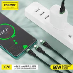  Foneng X78 1.2M 3-in-1 (66W) USB - USB-C/microUSB/Lightning 1.2 Black (X78-CA-3-TIO) -  2