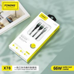  Foneng X78 1.2M 3-in-1 (66W) USB - USB-C/microUSB/Lightning 1.2 Black (X78-CA-3-TIO) -  3