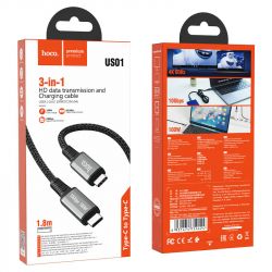  Hoco US01 USB Type-C - USB Type-C (10Gbps), 100W, 1.8 , Black (US0118B) -  4