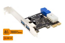   Frime PCI-E to USB3.0 (2 ) +19pin VIA VL805 (ECF-PCIEtoUSB005.LP) -  2