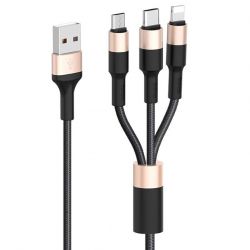  Hoco X26 XPress Charging 3in1 USB - Lightning/micro USB/USB-C, 2A, 1, Black/Gold (K18769)