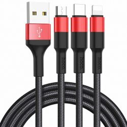  Hoco X26 XPress Charging 3in1 USB - Lightning/micro USB/USB-C, 2A, 1, Black/Red (K22852) -  1