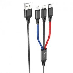  Hoco X76 Super Charging 3in1 USB - Lightning/micro USB/USB-C, 2A, 1, Black/Red/Blue (K25610) -  1