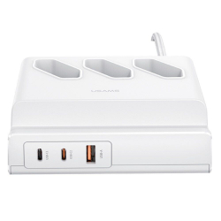   Usams US-CC160 (CC160TC01) 3 , 1 USB, 2 USB Type-C 65W, 2 , White -  1