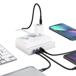 Сетевой фильтр Usams US-CC160 (CC160TC01) 3 розетки, 1 USB, 2 USB Type-C 65W, 2 м, White - Картинка 2