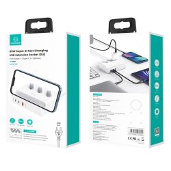 Сетевой фильтр Usams US-CC160 (CC160TC01) 3 розетки, 1 USB, 2 USB Type-C 65W, 2 м, White - Картинка 4