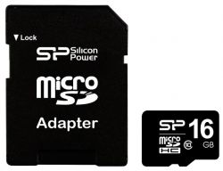   microSDHC, 16Gb, Class10, Silicon Power, SD  (SP016GBSTH010V10SP) -  1