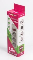 Фільтр живлення Maxxter (SPM3-G-6G) 3 розетки, 1.8м, білий - Картинка 2
