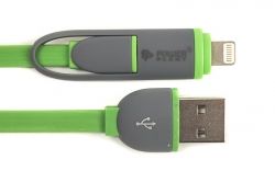 Кабель PowerPlant Quick Charge 2A 2-в-1 flat USB 2.0 AM – Lightning/Micro, 2м, Green (CA910502) - Картинка 2