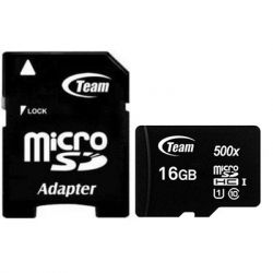 MicroSDHC 16GB UHS-I Class 10 Team Black + SD-adapter (TUSDH16GCL10U03)