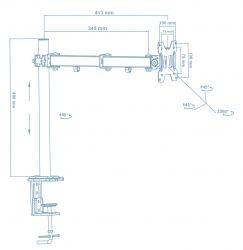 Кронштейн настільний для монітора 14-29" Walfix DM-300B VESA 100х100 мм, до 8 кг, нахил от -45 до +45, поворот 180°, обертання 360°, висота рейки: 400 мм, відступ від рейки: 345 мм - Картинка 2