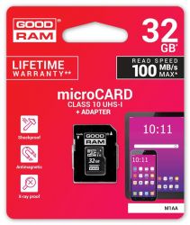 MicroSDHC  32GB UHS-I Class 10 Goodram + SD-adapter (M1AA-0320R12) -  2