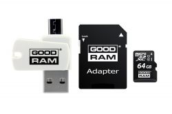   MicroSDXC  64GB UHS-I Class 10 GOODRAM + SD-adapter + OTG Card reader (M1A4-0640R12) -  1