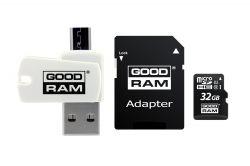   MicroSDHC  32GB UHS-I Class 10 GOODRAM + SD-adapter + OTG Card reader (M1A4-0320R12) -  1