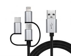  REAL-EL Premium USB2.0 AM-3in1 Lightning/microUSB/USB-C 1m, 