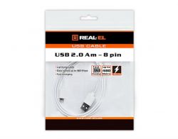  REAL-EL USB2.0 AM-Lightning 1m,  -  3