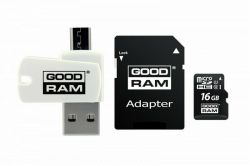   MicroSDHC  16GB UHS-I Class 10 Goodram + SD-adapter + OTG Card reader (M1A4-0160R12) -  1