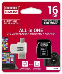   MicroSDHC  16GB UHS-I Class 10 Goodram + SD-adapter + OTG Card reader (M1A4-0160R12) -  2