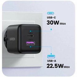 �������� ������� Ugreen X516 2xUSB 30W (USB-A + USB-C) Black (65014) - �������� 3