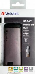  USB-C Verbatim USB-C/3USB3.0/HDMI/SD/mSD/RJ45 (49142), Silver/Black -  3