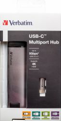  USB-C Verbatim USB-C/2USB3.0/HDMI/RJ45 (49141), Silver/Black -  3