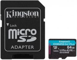   MicroSDXC  64GB UHS-I/U3 Class 10 Kingston Canvas Go! Plus R170/W70MB/s + SD- (SDCG3/64GB) -  1