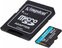   MicroSDXC  64GB UHS-I/U3 Class 10 Kingston Canvas Go! Plus R170/W70MB/s + SD- (SDCG3/64GB) -  2