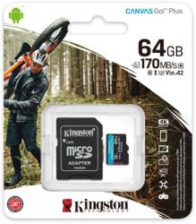   MicroSDXC  64GB UHS-I/U3 Class 10 Kingston Canvas Go! Plus R170/W70MB/s + SD- (SDCG3/64GB) -  3