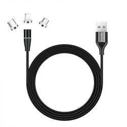  ColorWay USB-Lightning + microUSB + USB-C Magnetic Data/Quick Charge, 2.4, 1, Black (CW-CBUU038-BK) -  1