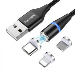  ColorWay USB-Lightning + microUSB + USB-C Magnetic Data/Quick Charge, 2.4, 1, Black (CW-CBUU038-BK) -  3