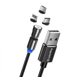   USB 2.0 AM to Lightning + Micro 5P + Type-C 1.0m Magnetic Ro ColorWay (CW-CBUU037-BK) -  1