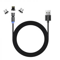   USB 2.0 AM to Lightning + Micro 5P + Type-C 1.0m Magnetic Ro ColorWay (CW-CBUU037-BK) -  3