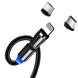   USB 2.0 AM to Lightning + Micro 5P + Type-C 1.0m Magnetic Ro ColorWay (CW-CBUU037-BK) -  4