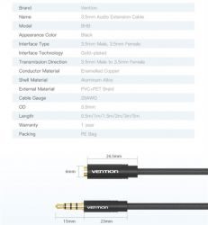  Vention Audio 3.5mm M - 3.5mm F, 3m, Black (BHBBI) -  2