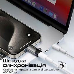 Адаптер Promate Link-Ci Lightning - USB Type C (F/M) Grey - Картинка 3