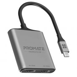 Адаптер Promate USB Type-C - 2xHDMI (M/F) MediaLink-H2 Grey (medialink-h2.grey) - Картинка 1