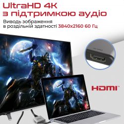Адаптер Promate USB Type-C - 2xHDMI (M/F) MediaLink-H2 Grey (medialink-h2.grey) - Картинка 3