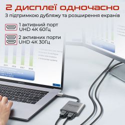 Адаптер Promate USB Type-C - 2xHDMI (M/F) MediaLink-H2 Grey (medialink-h2.grey) - Картинка 4