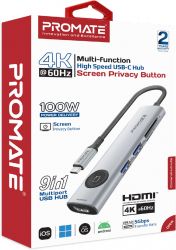 USB-хаб Promate ComandHub-Lite USB Type-C Grey - Картинка 9