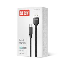 Кабель ColorWay USB - USB Type-C (M/M), TPE embossed, 3А, 1 м, Black (CW-CBUC101-BK) - Картинка 4