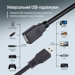 Кабель ColorWay USB - USB V 2.0 (M/F), 1.8 м, Black (CW-CBUF076-BK) - Картинка 7