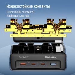 Գ���� �������� ColorWay CW-CHE25PDB 45W 2 �������, 1xUSB-A 2xUSB-C, 2 �, ����� - �������� 4
